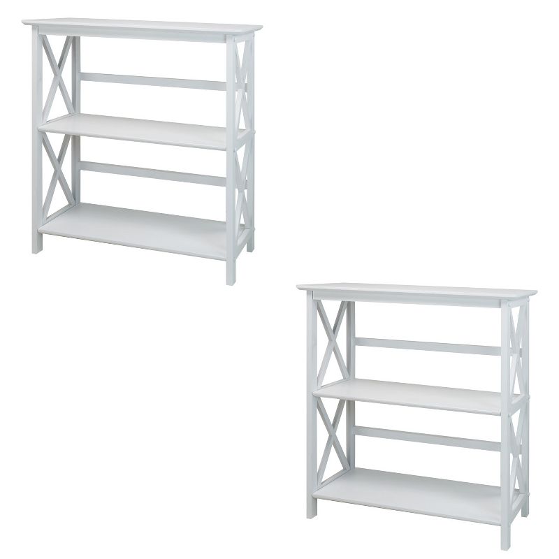 Casual Home Montego 3 Tier Open Shelf X Design Wooden Bookcase, Wood (White) (2 Pack)