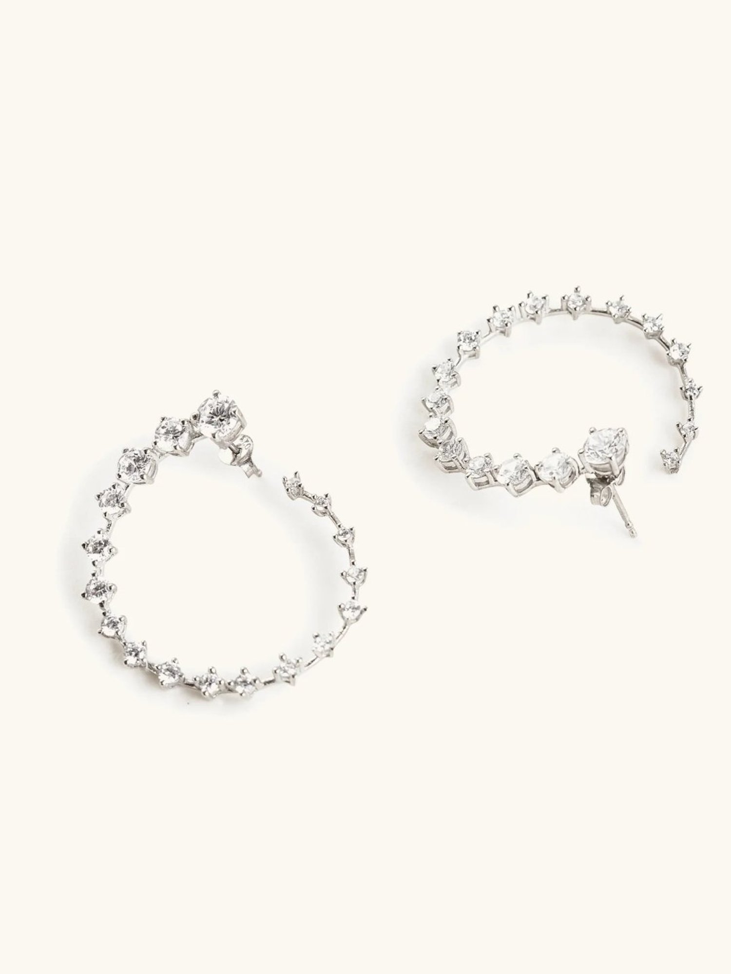 Mabel 92.5 Sterling Silver Solitaire Studded Hoop Earrings for Women - Set of 2