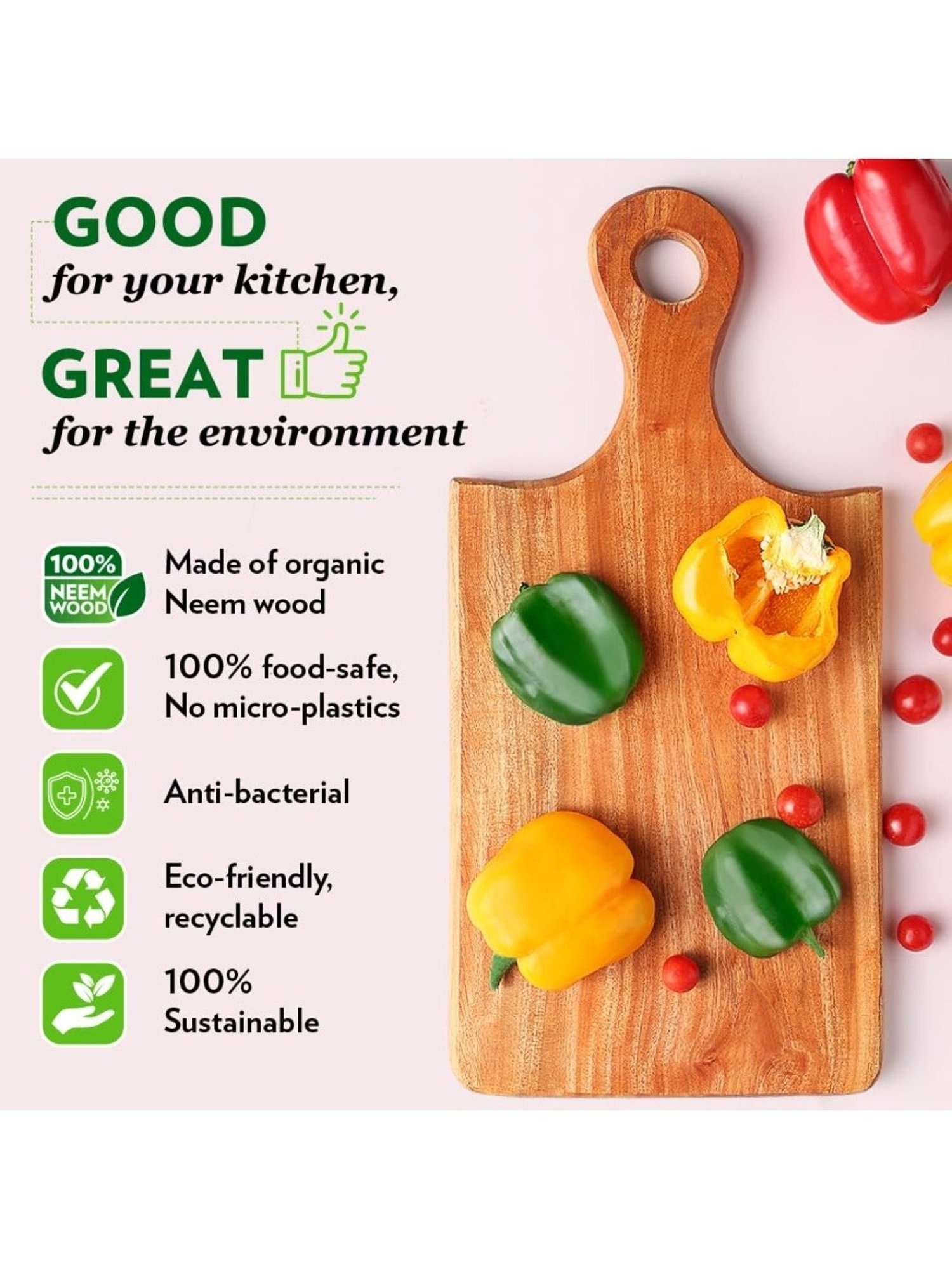 Crayton Natural Beige Mango Wood Chopping Board - Set of 1