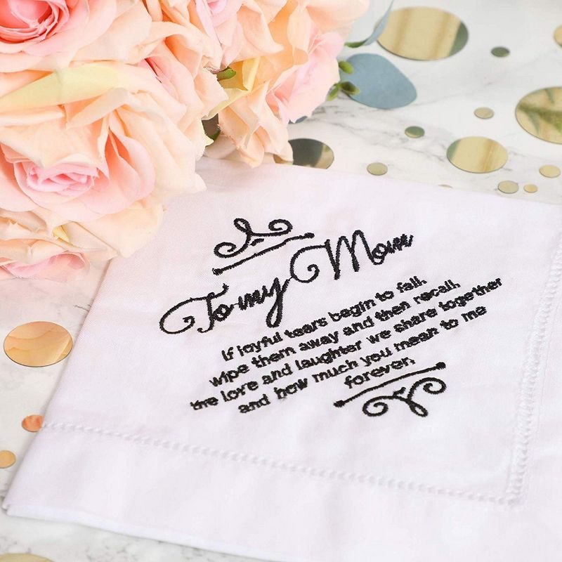 Juvale Embroidered Handkerchief Napkin for Mom, Wedding Gift Keepsake, White (6 Inches)