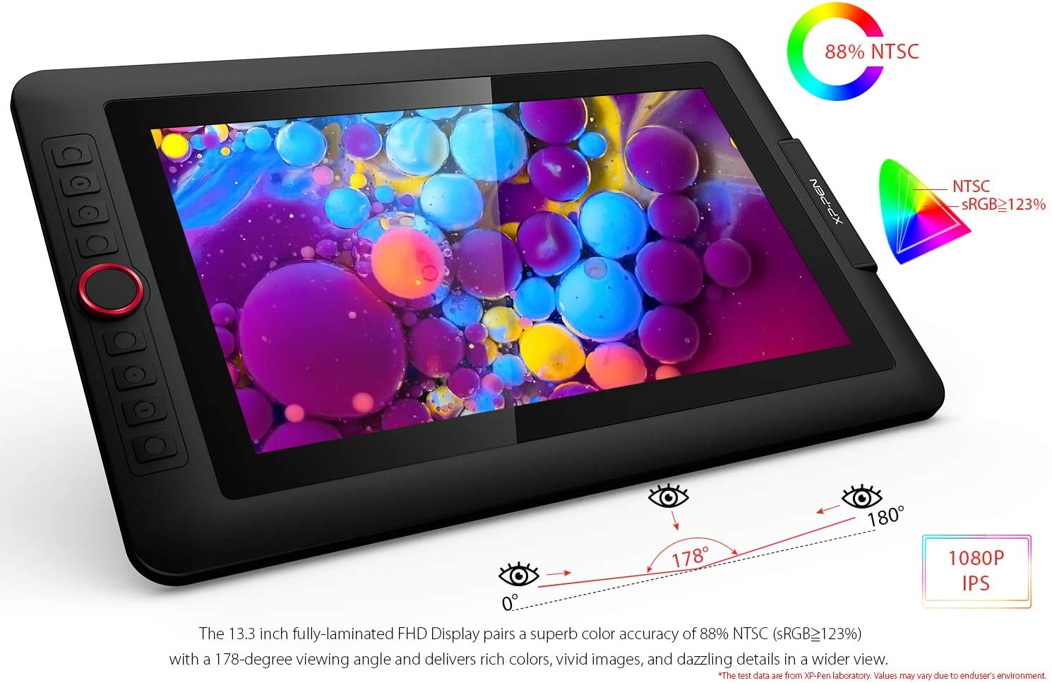 XP-PEN Artist13.3 Pro 13.3 Inch IPS Drawing Monitor Pen Display Full-Laminated Graphics Drawing Monitor with Tilt Function and 8 Shortcut Keys (8192 Levels Pen Pressure, 123% sRGB)