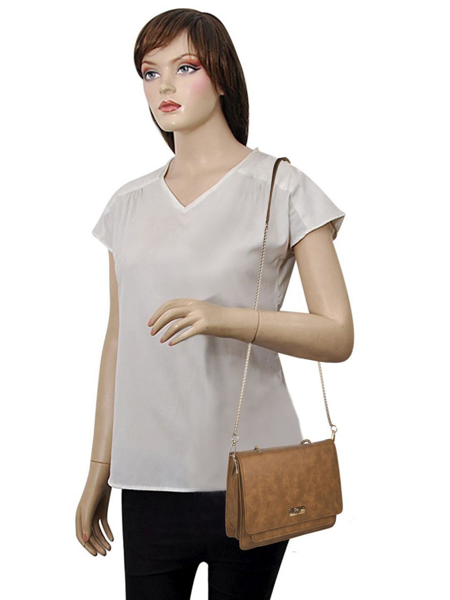 Bellissa Tan Solid Medium Sling Handbag