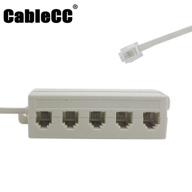 Cablecc 5 Way Outlet 6P4C RJ11 RJ12 Telephone Phone Modular Jack Line Splitter Adapter Beige 1-in-5-out