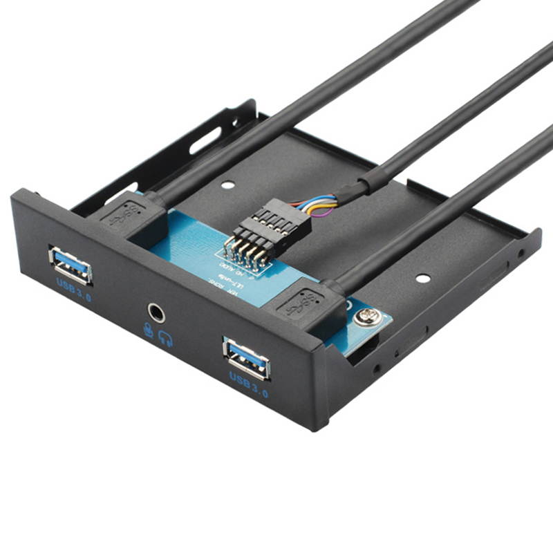 3.5" Internal Floppy Bay Front Panel Motherboard Mainboard USB 3.0 20Pin Header to 2 Port USB 3.0 Female Hub Adapter Bracket w/ 4-Pole 3.5mm Jack HD Audio Mic Connector