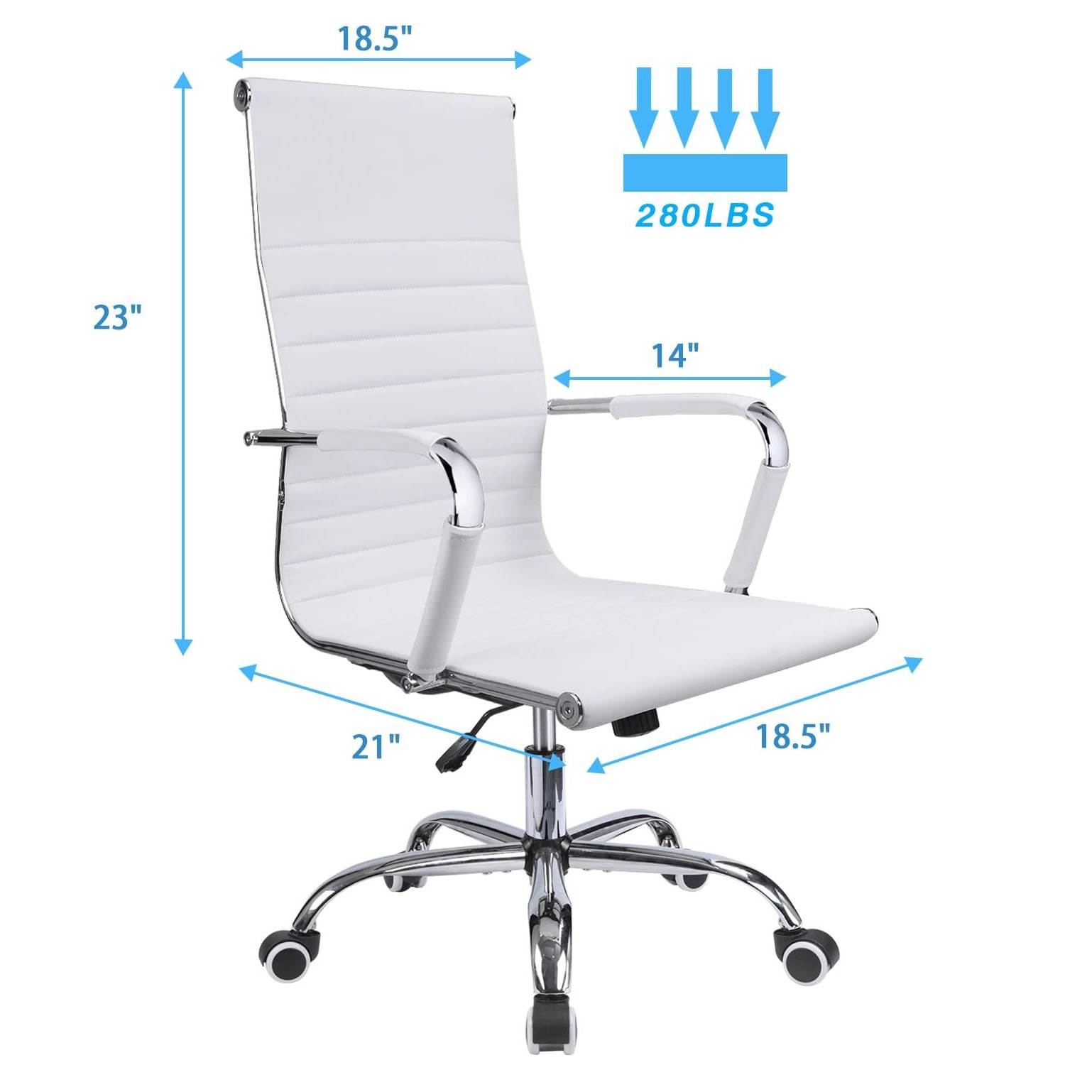 Devoko Office Desk Chair Mid Back Leather Height Adjustable Swivel Ribbed Chairs Ergonomic Executive Conference Task Chair with Arms (Black)