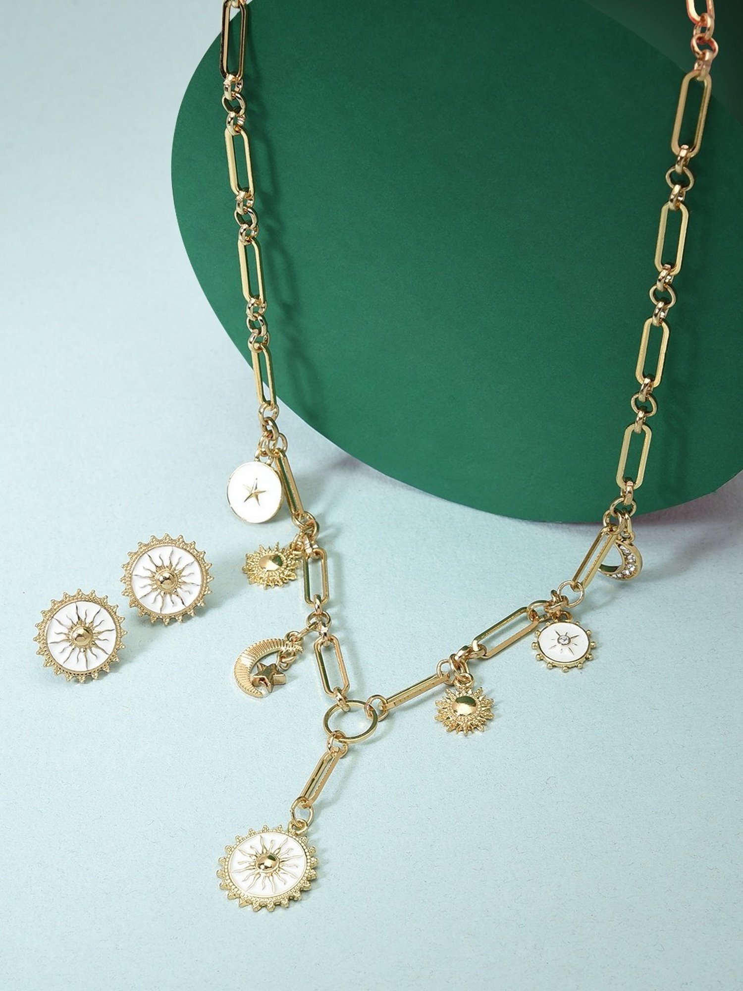 Zaveri Pearls White Enamel Contemporary Charm Necklace & Earring Set