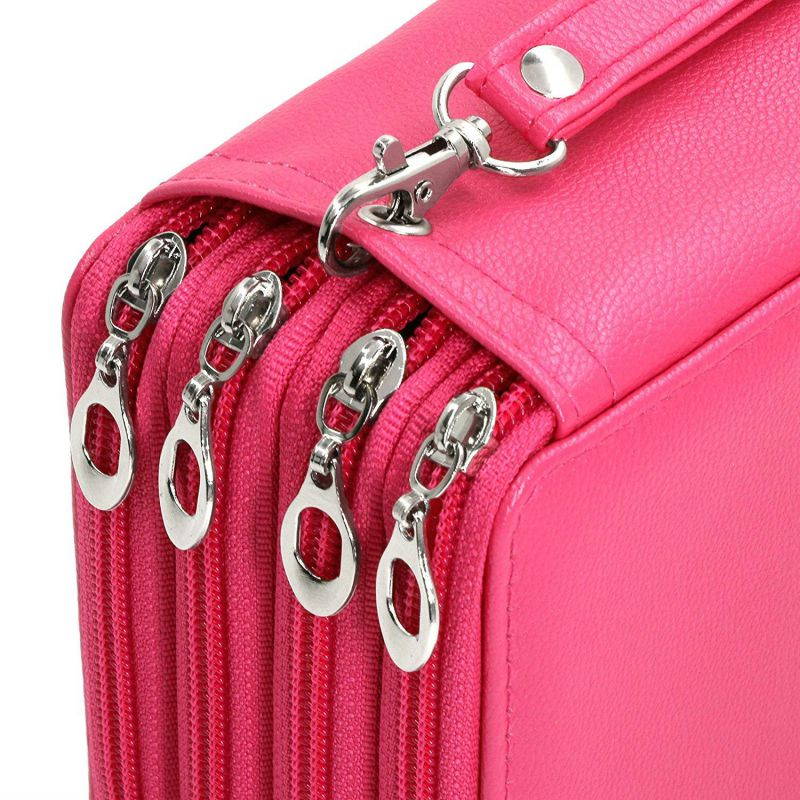 YOUSHARES 72 Slots Pencil Case - PU Leather Handy Multi-layer Large Zipper Pen Bag with Handle Strap for Colored/Watercolor Pencil (Pink)