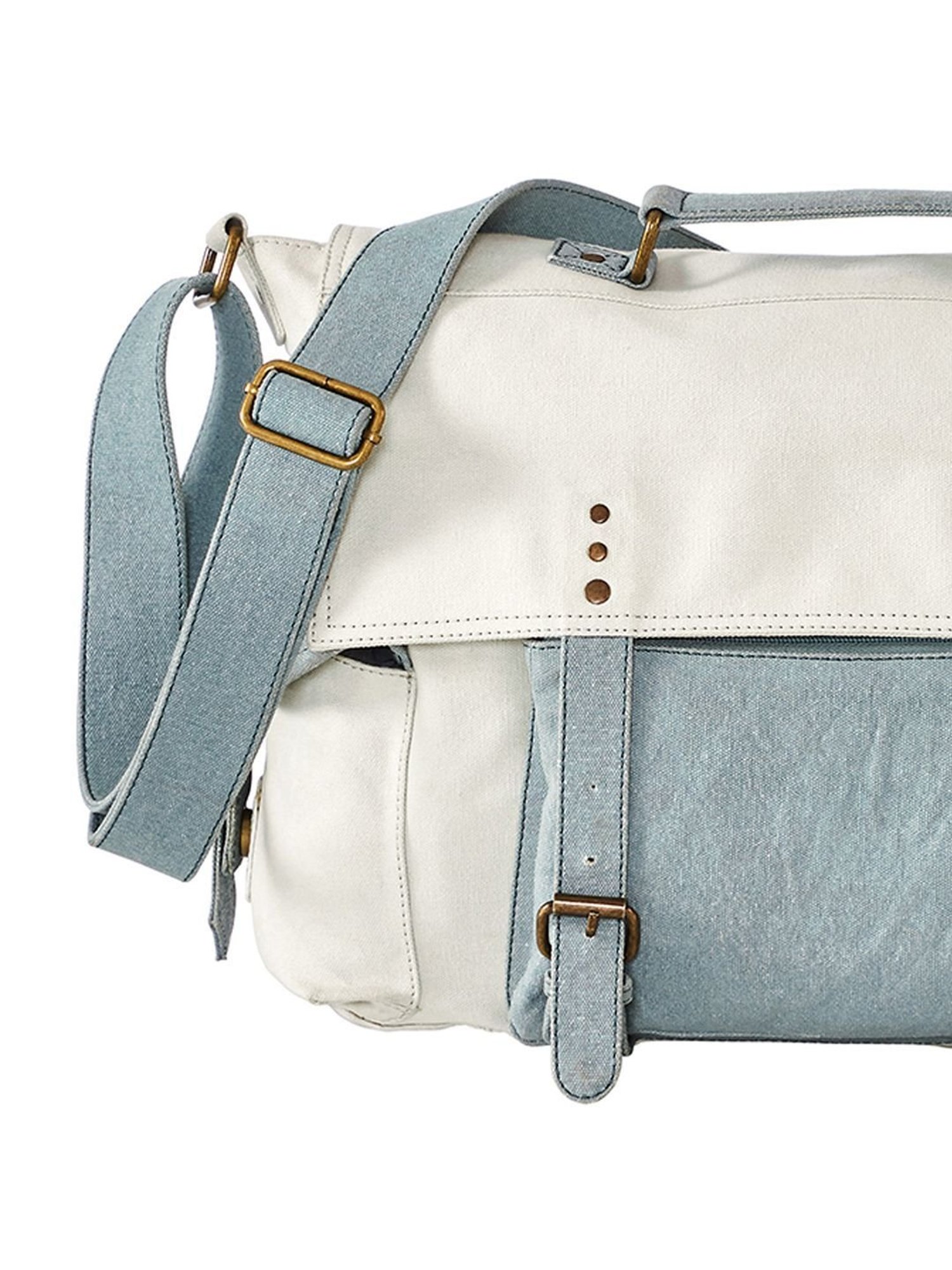 Mona B White Canvas Medium Messenger Bag