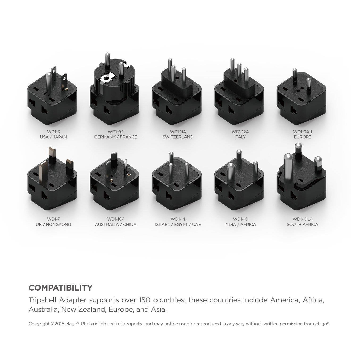 elago Tripshell Grounded Universal Dual Plug Travel Adapter - CE Certified, RoHS Compliant - 2Pcs (EUROPE-C)