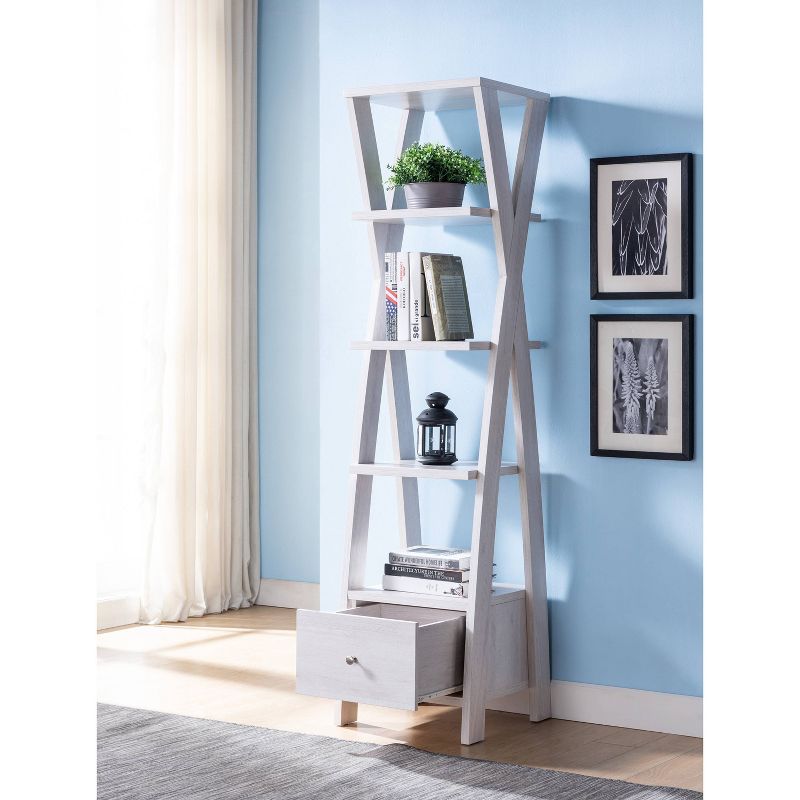 71" Graci 5 Shelf with 1 Drawer Bookcase White Oak - miBasics