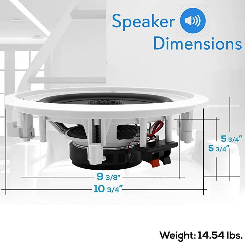 8&rdquo; Ceiling Wall Mount Speakers - Pair of 2-Way Midbass Woofer Speaker 70v Transformer Directable 1&rdquo; Titanium Dome Tweeter Flush Design w/ 55Hz-22kHz Frequency Response & 300 Watts Peak -  PDIC80T Whi