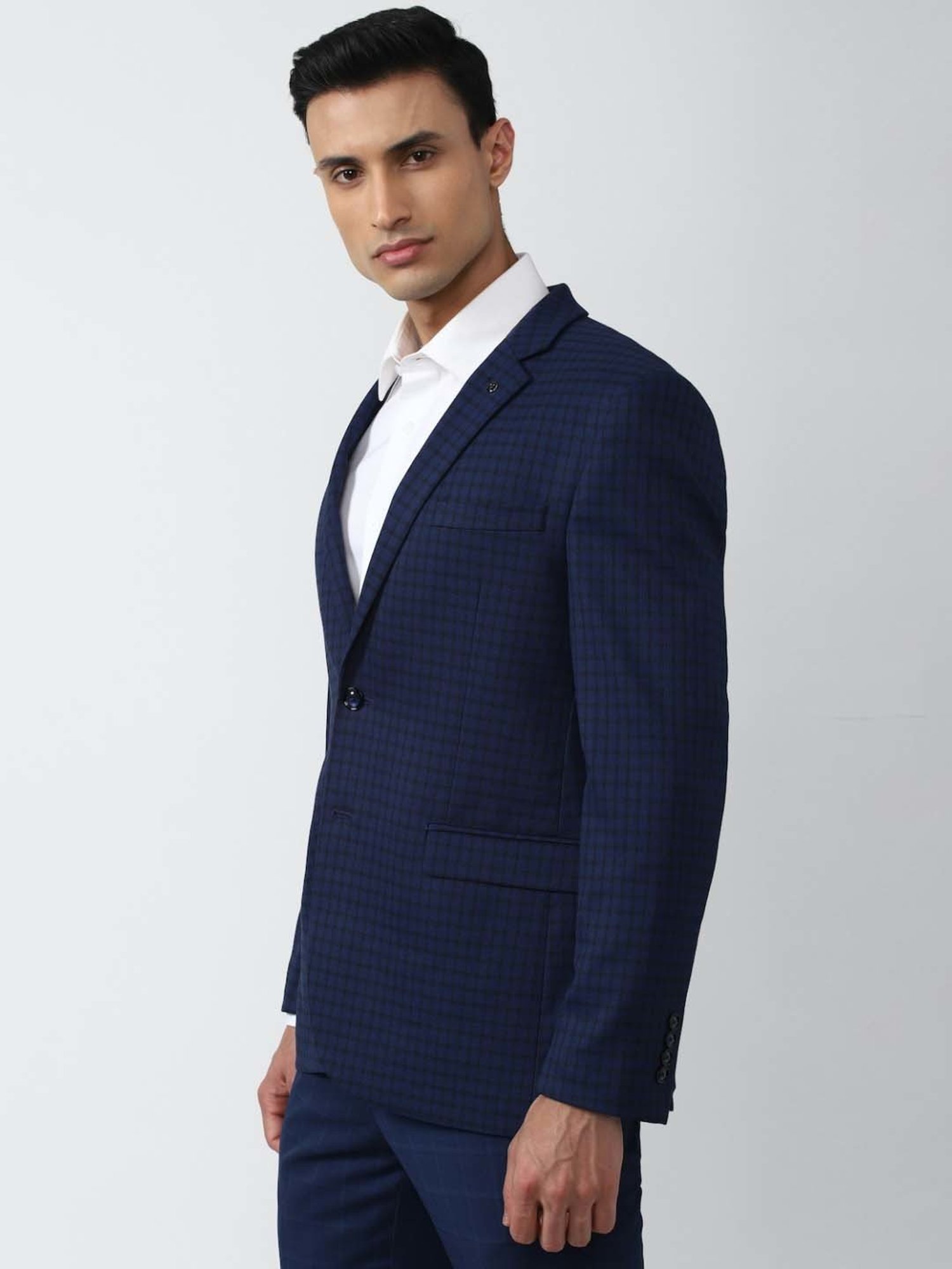 Van Heusen Navy Blue Slim Fit Checks Blazer