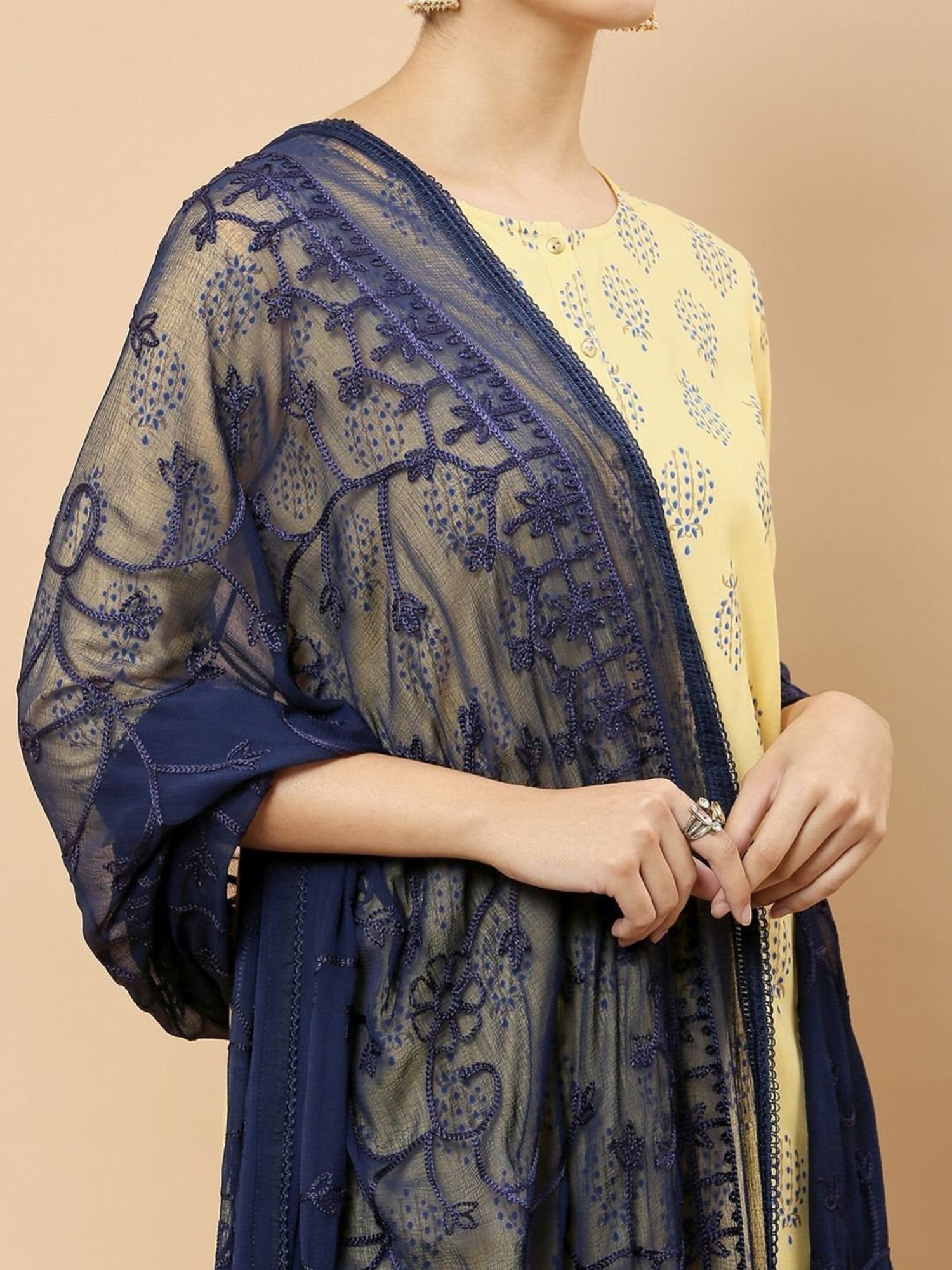 Soch Navy Embroidered Dupatta