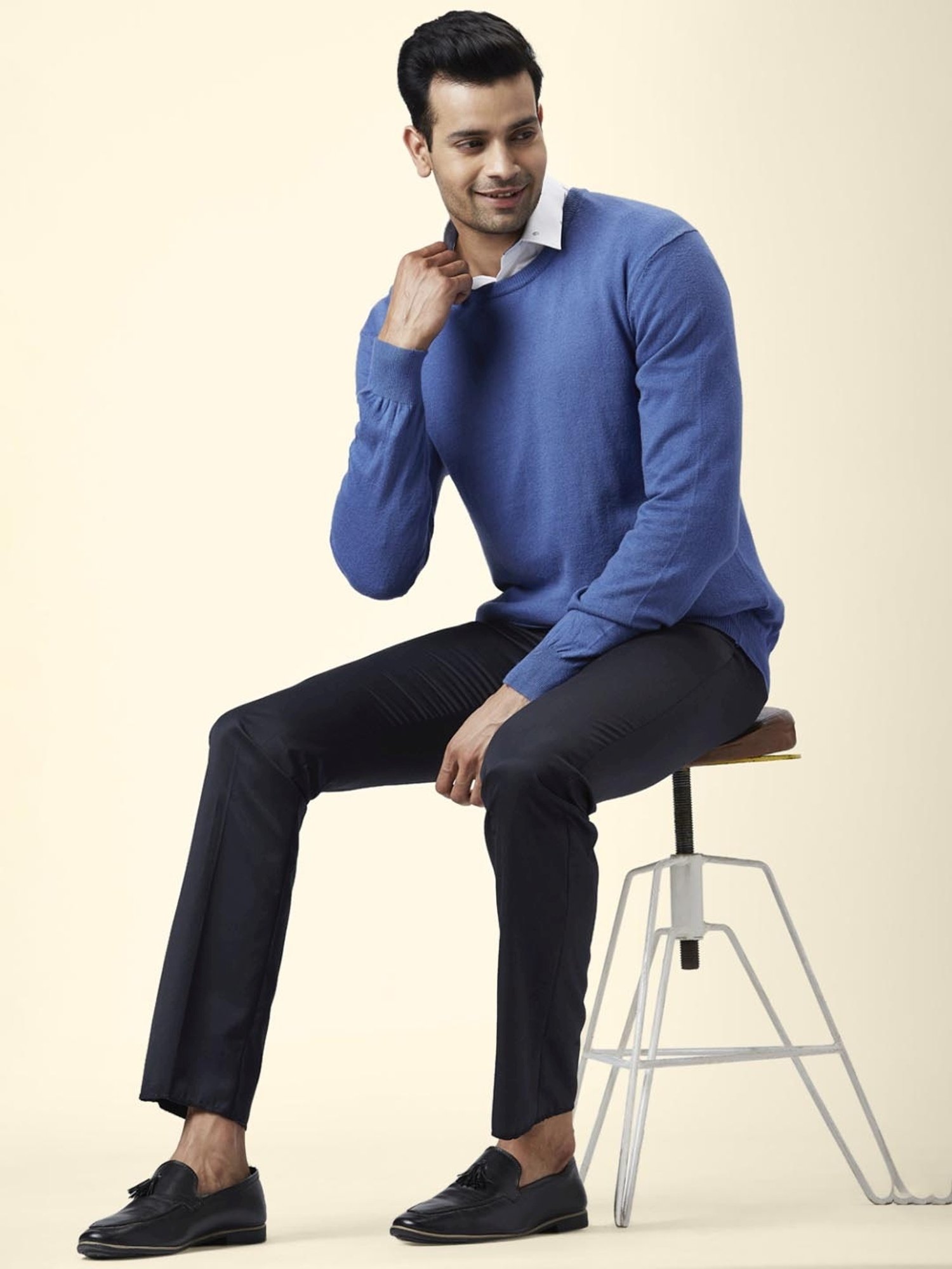 Byford By Pantaloons Medium Blue Cotton Regular Fit Sweaters