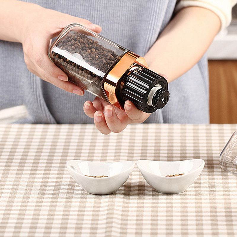 Manual Pepper Grinder Pepper Mills Glass Seasoning Storage Container Kitchen Gadget Golden