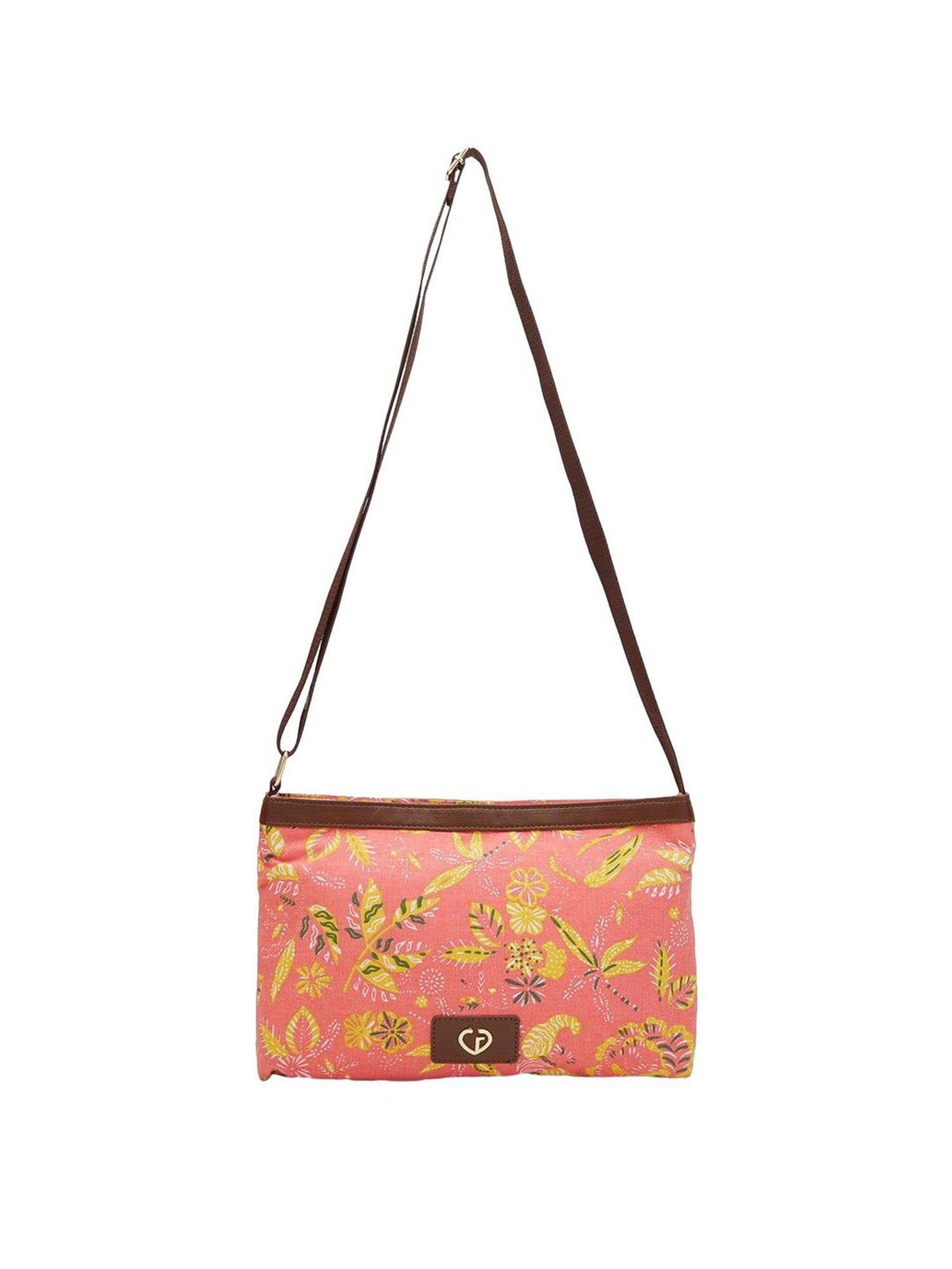Caprese Hazel Coral Canvas Printed Sling Handbag