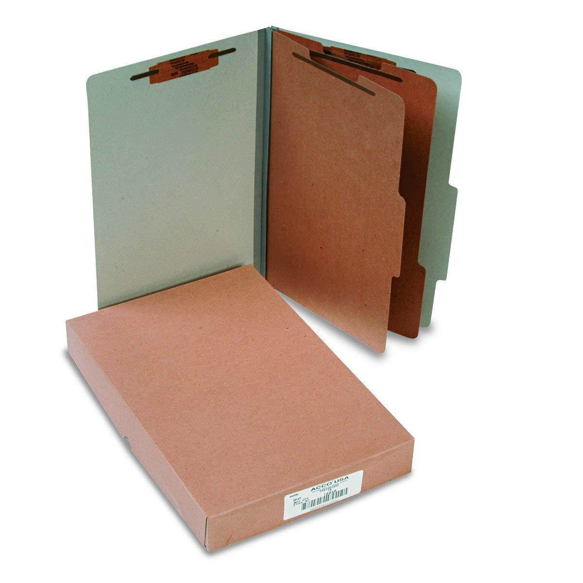 ACCO 16056 ACCO Pressboard 25-Point Classification Folders, Lgl, 6-Section, Mist GY, 10/Box