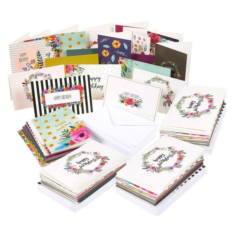 Pipilo Press 144-Pack Assorted Happy Birthday Greeting Cards Sets Bulk with Envelopes, 18 Designs, 4x6 in