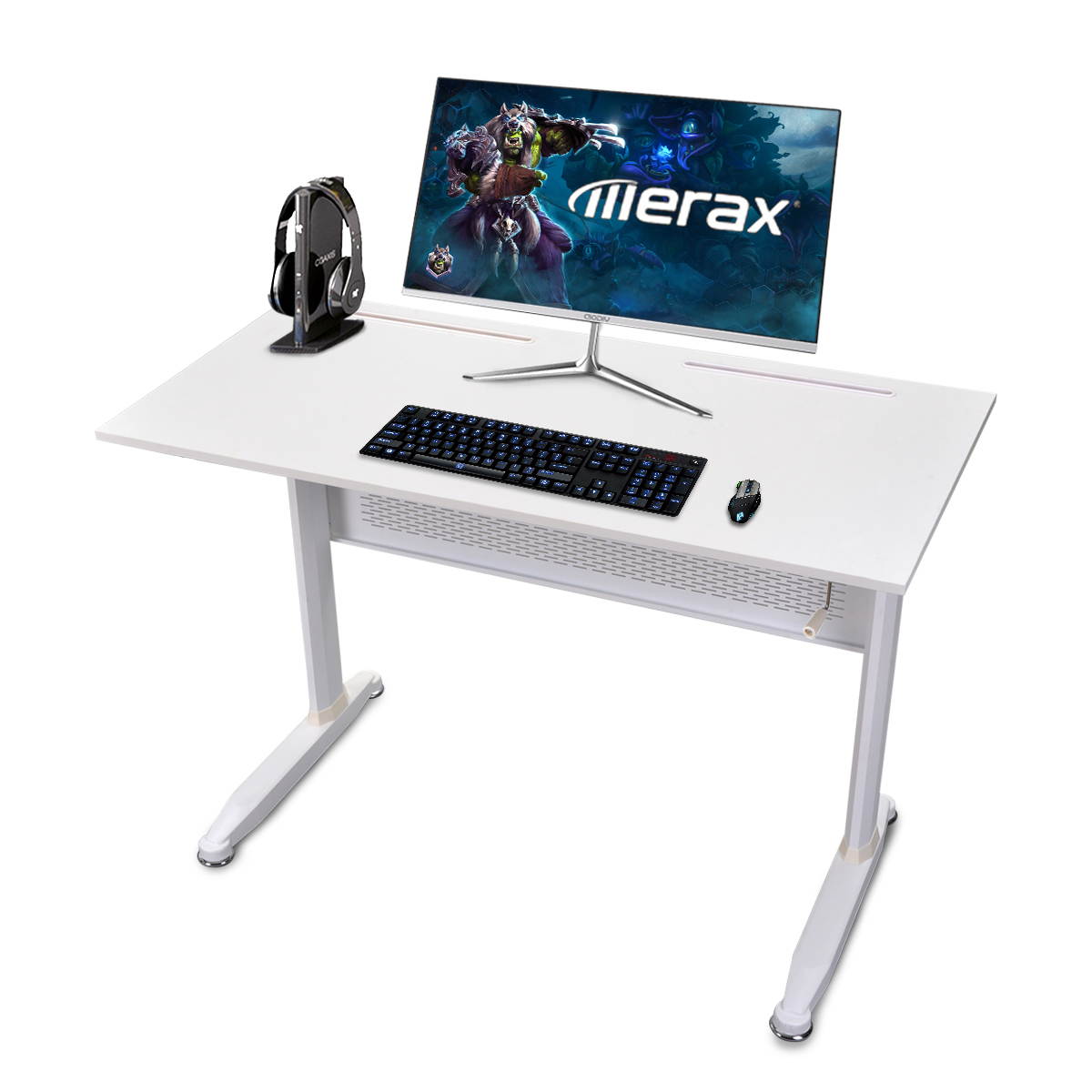 Gaming Desk Home Office Desk Adjustable Height Standing Desk with Crank Handle Manual Lifting Table Sturdy Legs With Foot Pads