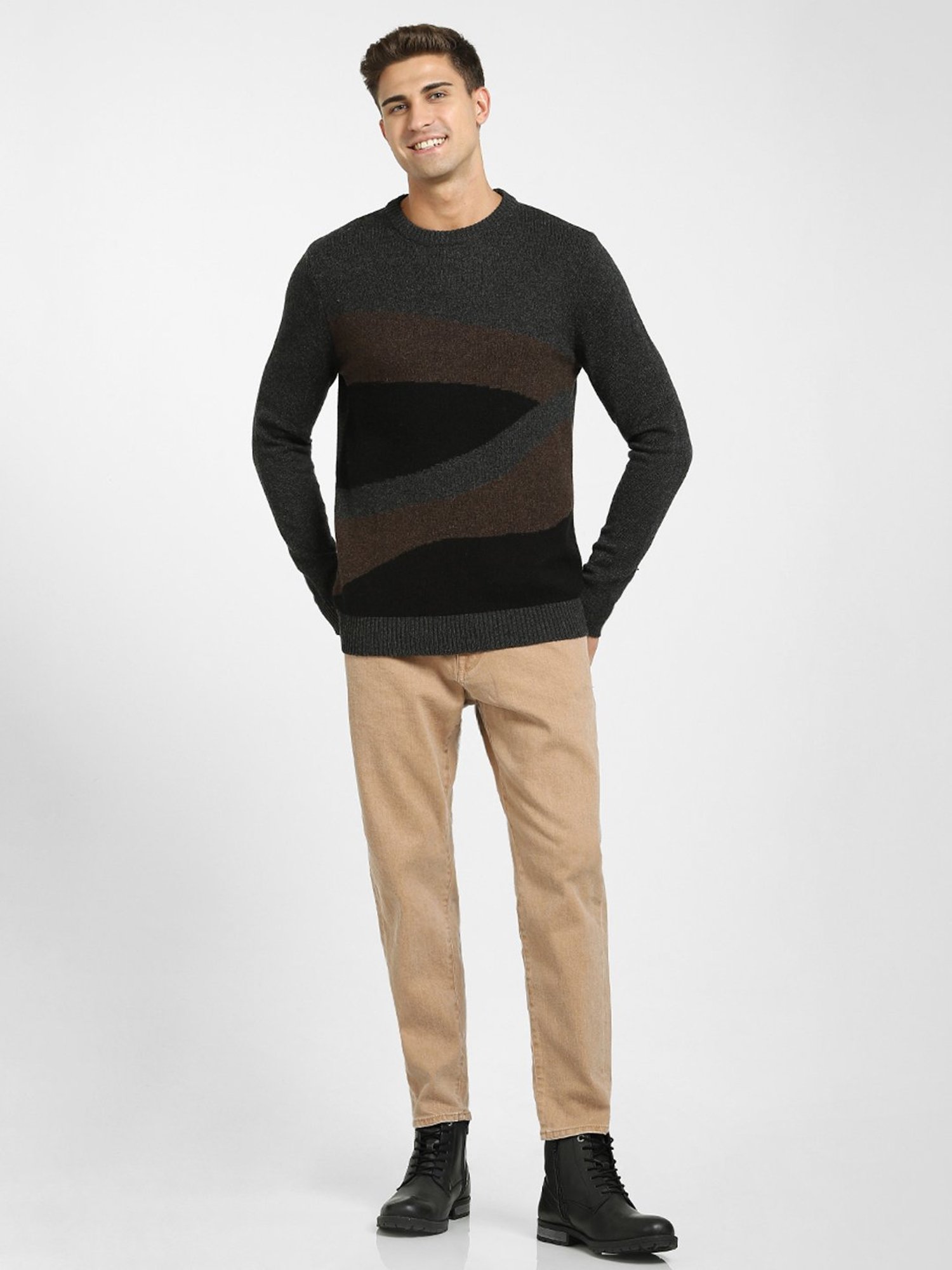 SELECTED HOMME Antracit Regular Fit Colour Block Sweater