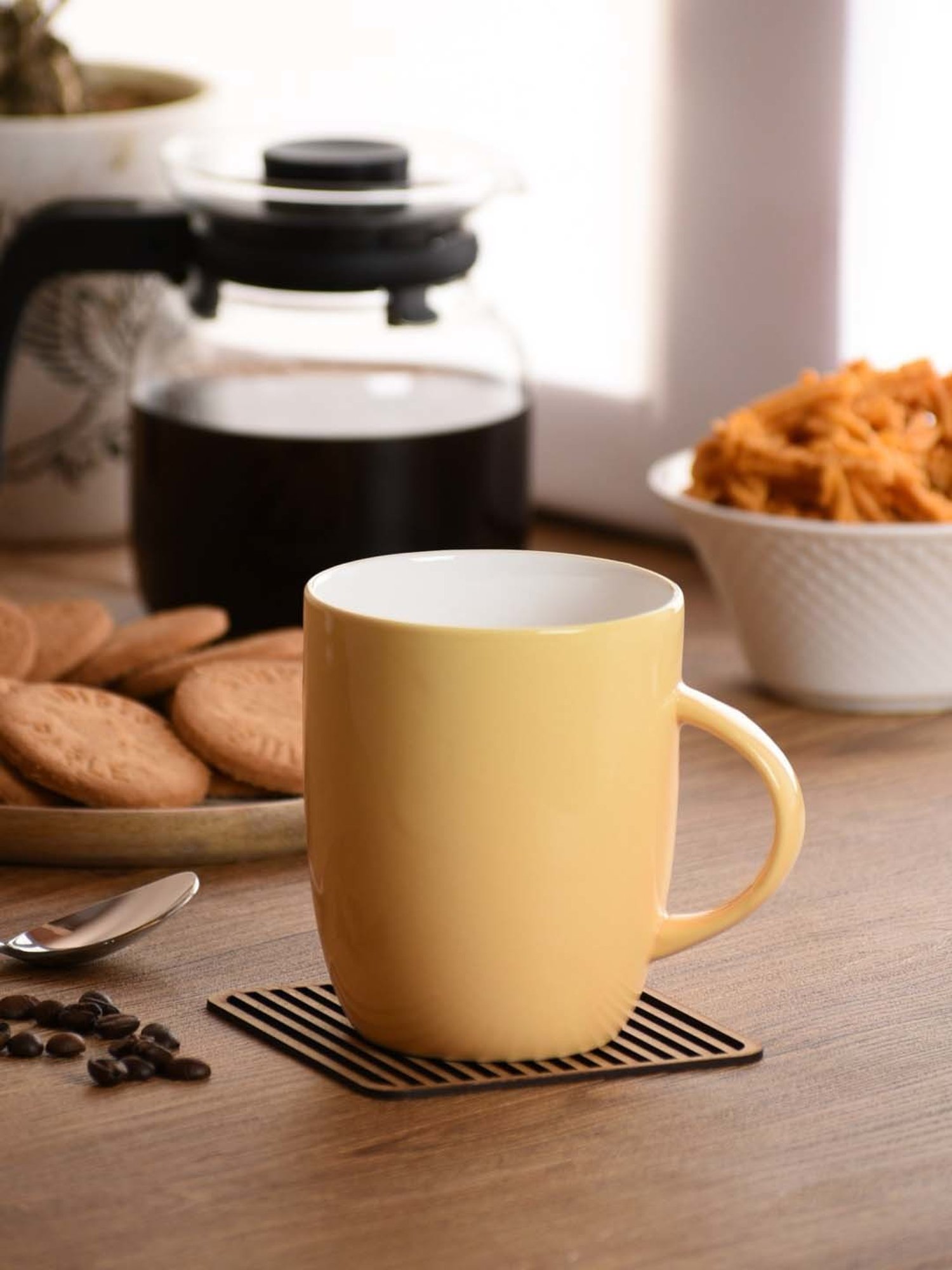 Clay Craft Yellow Ceramic Milk Mugs (340 ml) - Set of 1