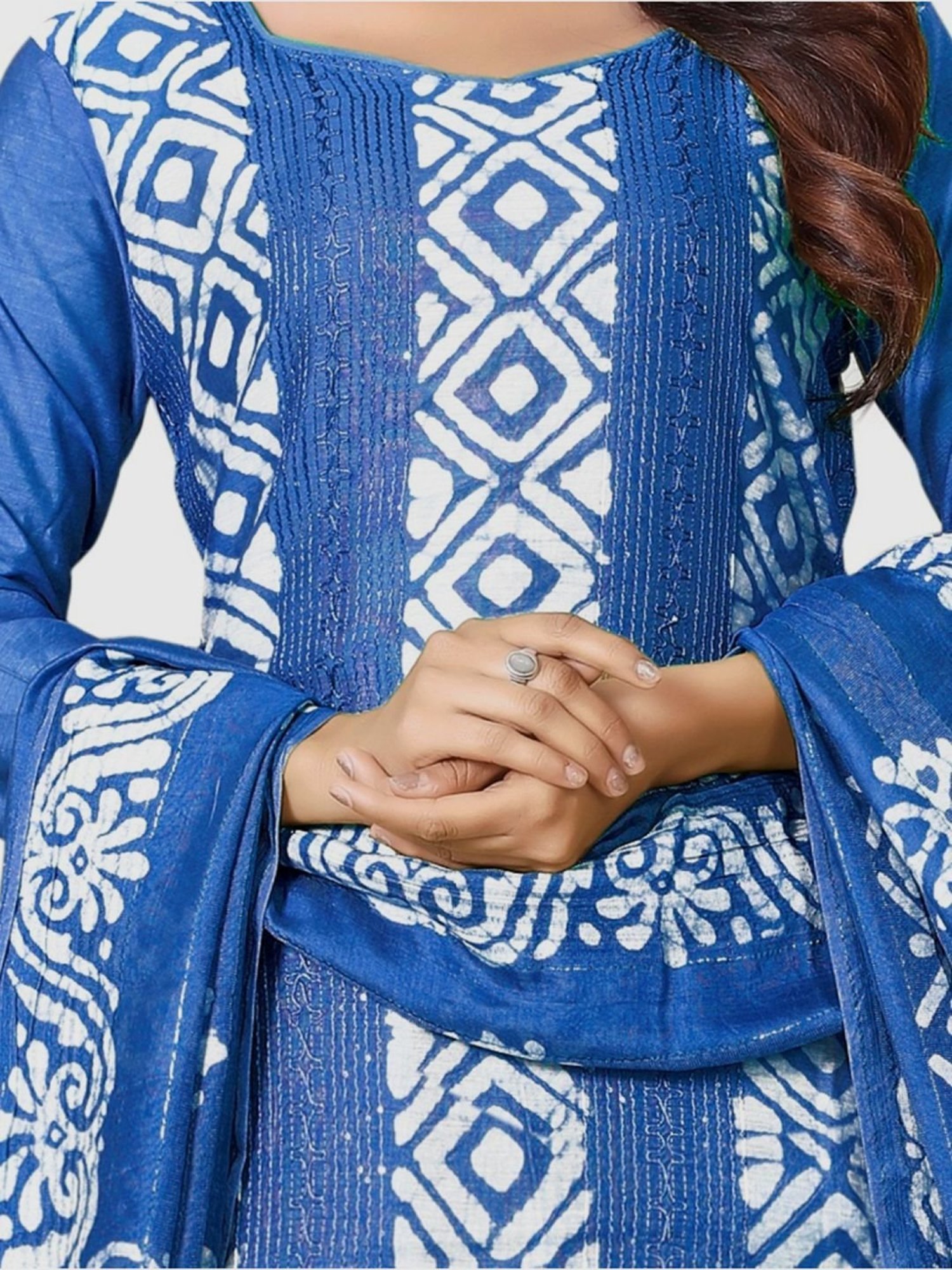 APNISHA Blue Embroidered Unstitched Dress Material