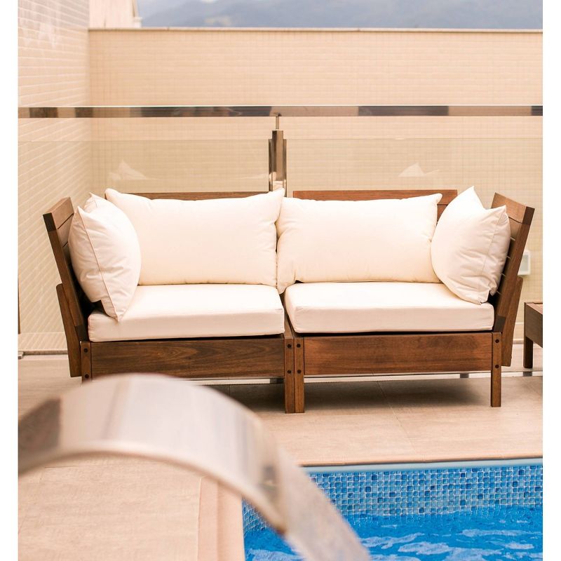 2pc Grass Eucalyptus Corner Chair with Cushions Brown - Alaterre Furniture