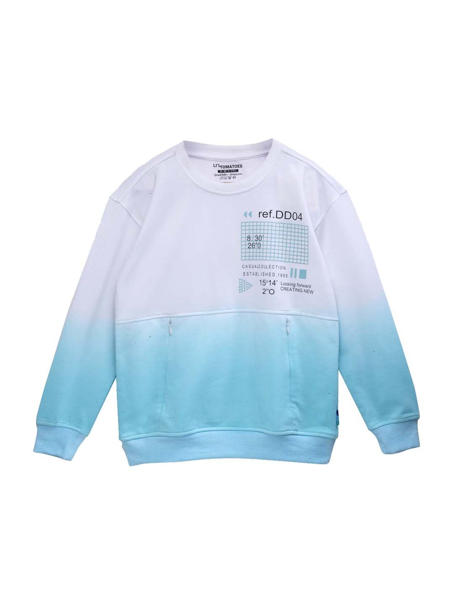 Lil Tomatoes Kids White & Blue Cotton Printed Sweatshirt