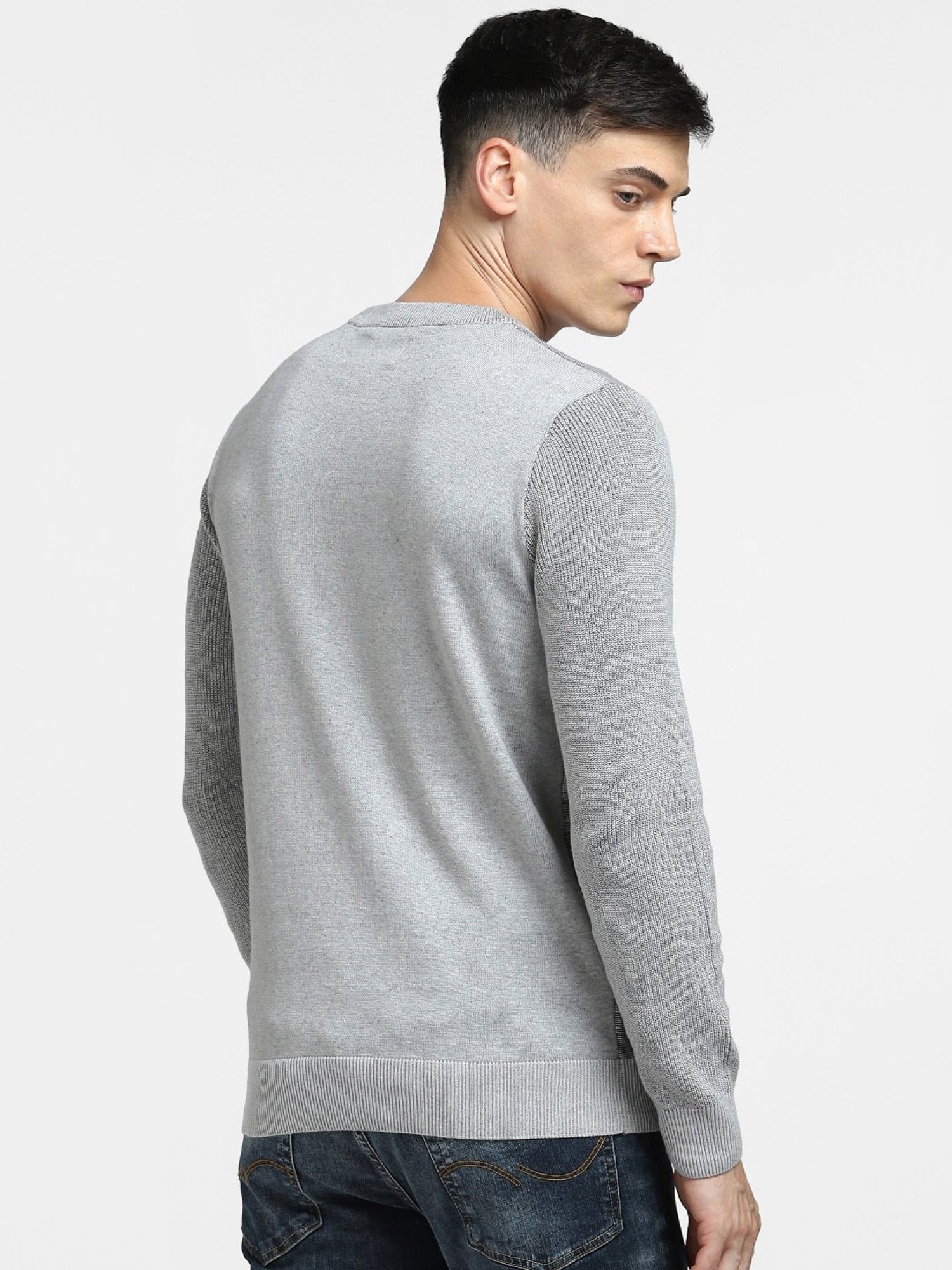Jack & Jones Grey Self Design Sweater