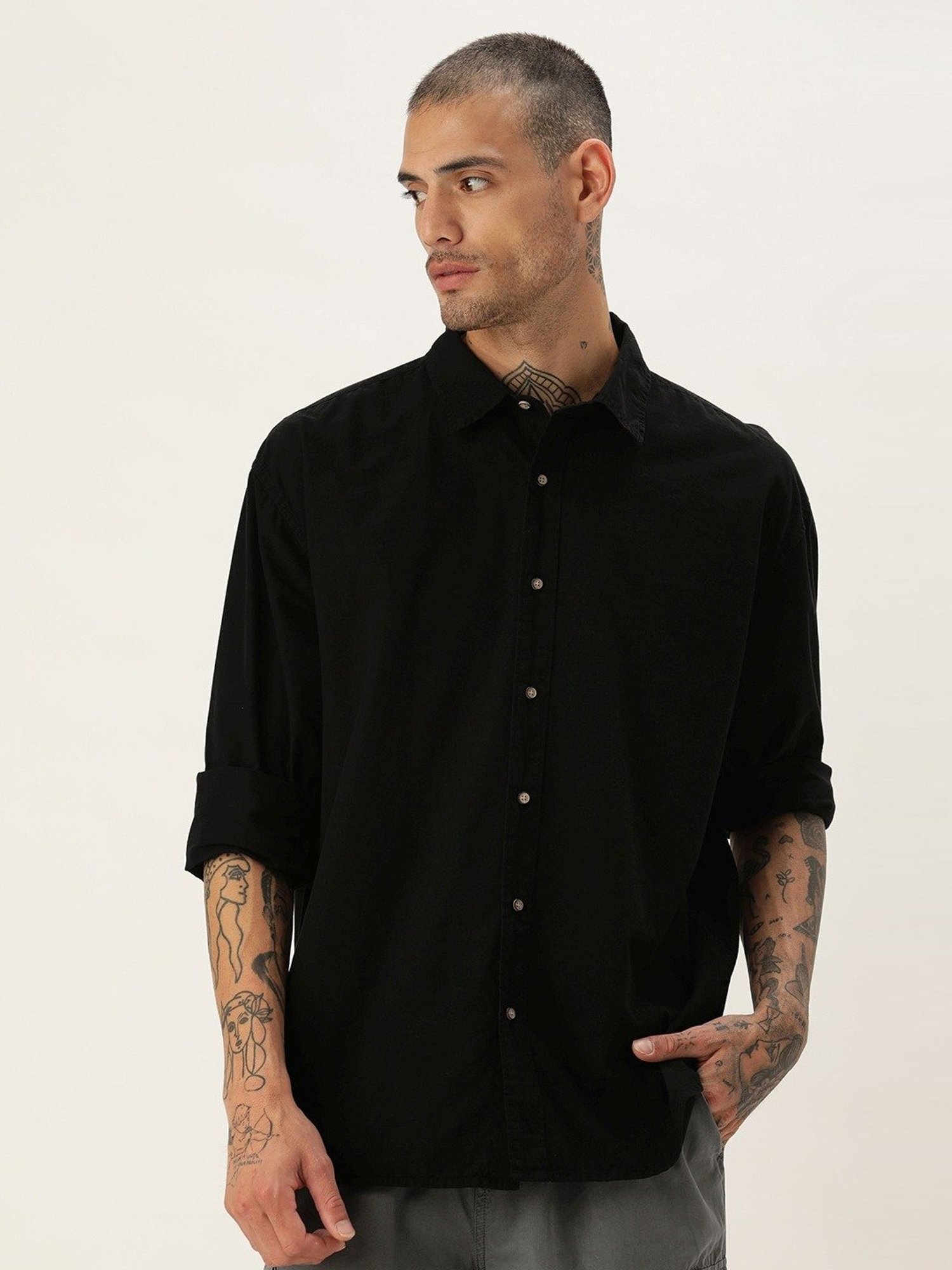 Bene Kleed Black Cotton Oversized Shirt