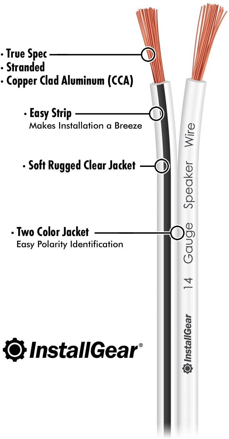 InstallGear 14 Gauge AWG 100ft Speaker Wire Cable - White