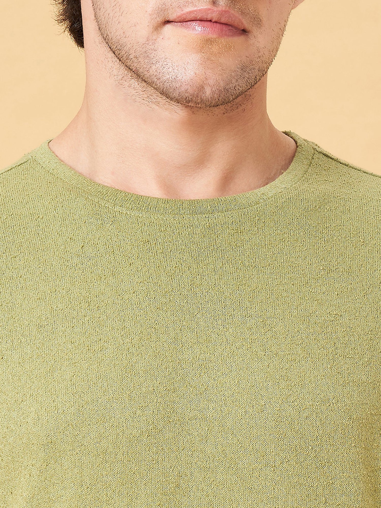 7 Alt by Pantaloons Sage Green Slim Fit Crew T-Shirt