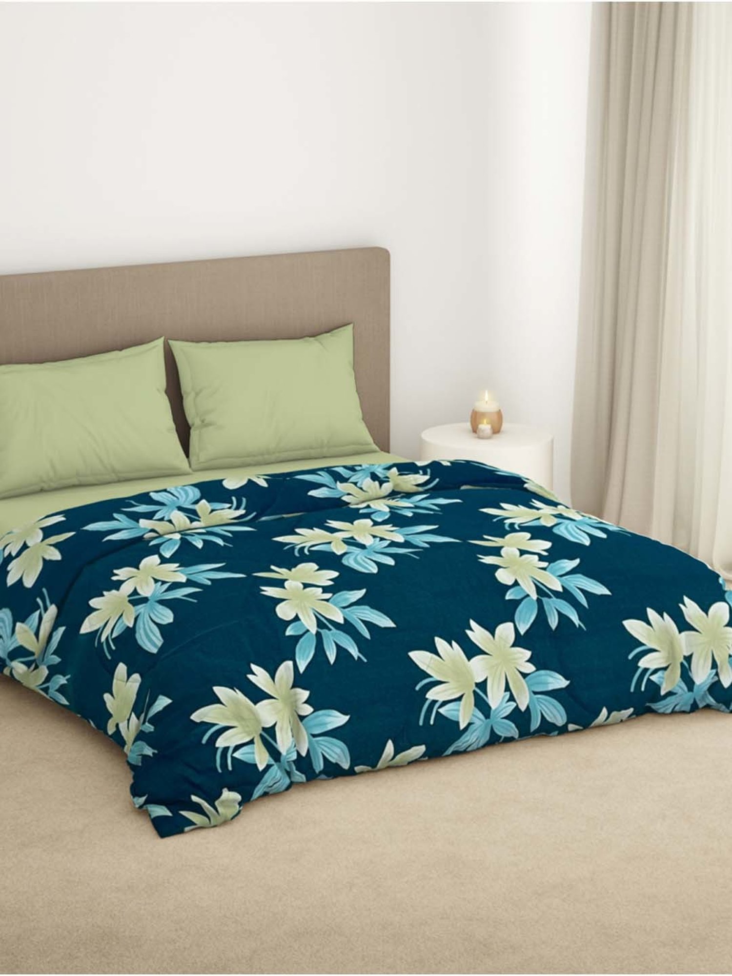 Welspun Bliss Dark Blue Microfibre 120 GSM Shell Double Bed Quilt