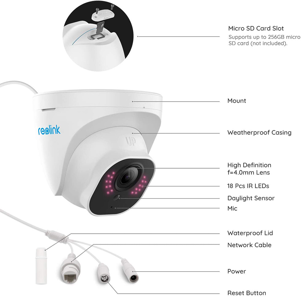 Reolink 4K 8MP Outdoor Security Camera, Smart Human/Vehicle Detection PoE IP Camera Work with Google Assistant Audio Dome, 256GB Micro SD (not Included) Storage for 24/7 Recording, RLC-820A