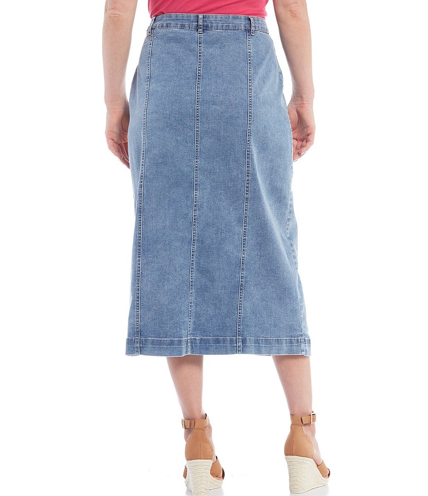 Reba Button Front Patch Pocket A-Line Denim Skirt