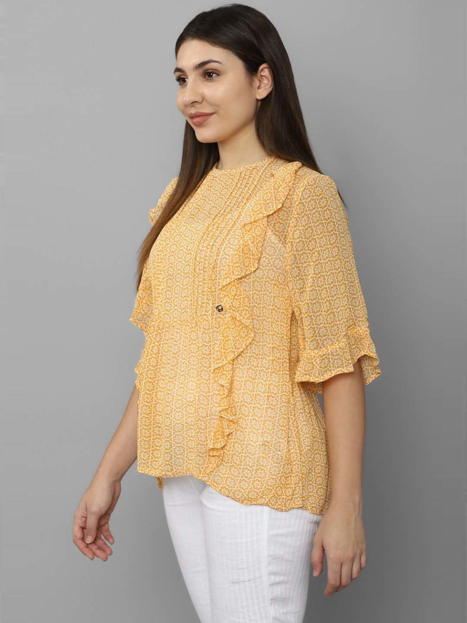 Allen Solly Yellow Printed Top