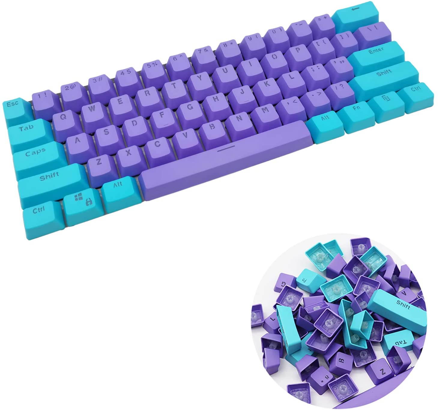 CUUWE 61 PBT Keycaps for 60 Percent Keyboard, Backlit Keycap Set for Mechanical Gaming Keyboard OEM Profile Keycaps with Key Puller for Cherry MX Switches GH60/RK61/GK61/Annie pro 2