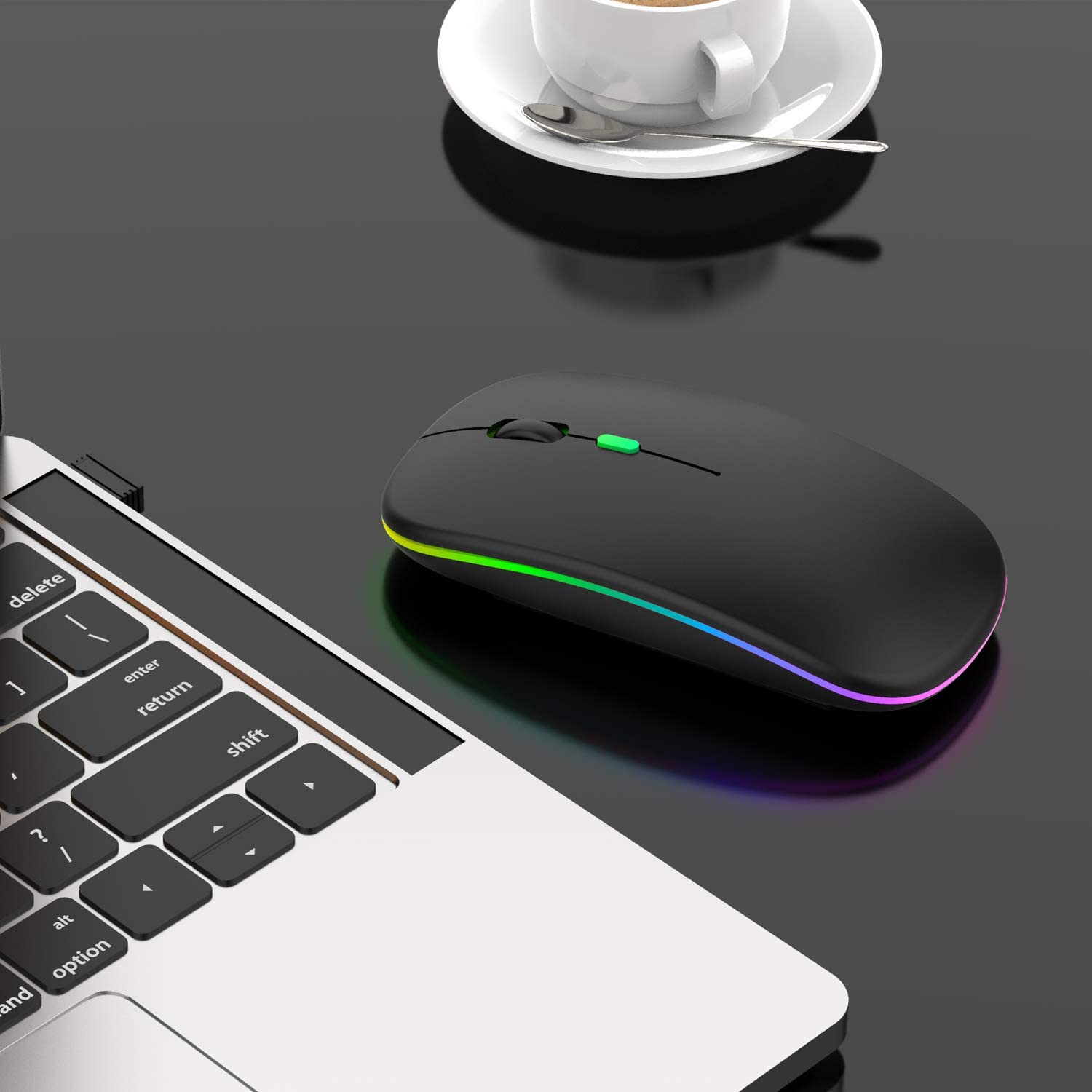 LED Bluetooth Wireless Mouse,Bluetooth Mouse for MacBook Pro,Bluetooth Mice for MacBook Air,Rechargeable Wireless Mouse for MacBook, Laptop, Mac,ipad,ipad Pro (Black)