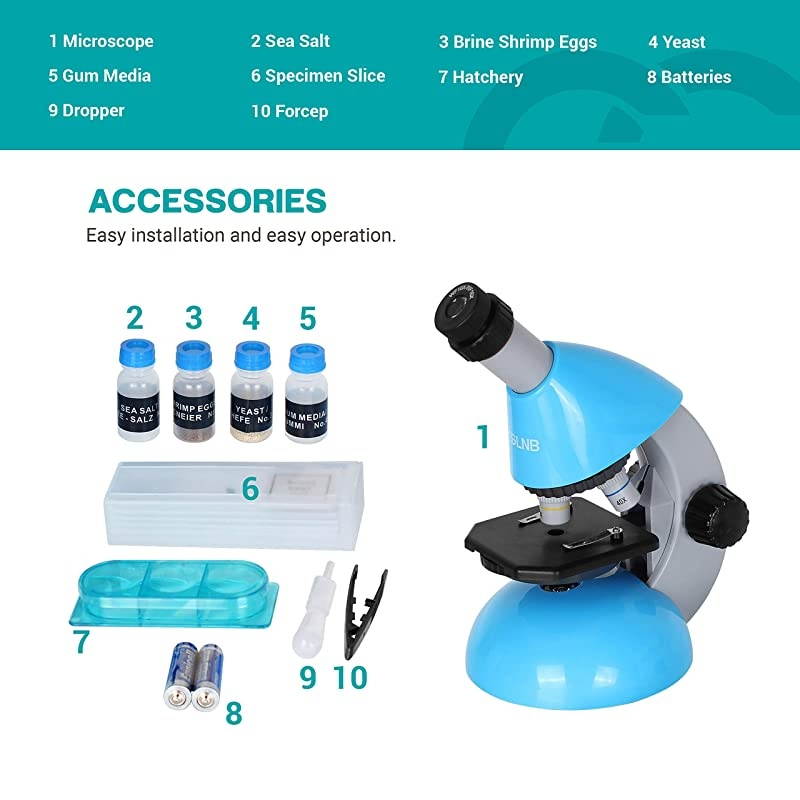 Kids Microscope with Science Microscope Kits for Kids 40X640X LED Beginners Microscope with Kids Science Slides Kid Microscope with 10X16X Zoom Eyepiece and Eyecup