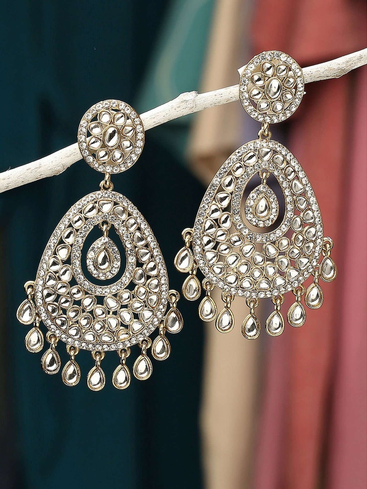 Oomph Gold Tone Jadau Kundan Large Ethnic Stylish Latest Dangler Earrings