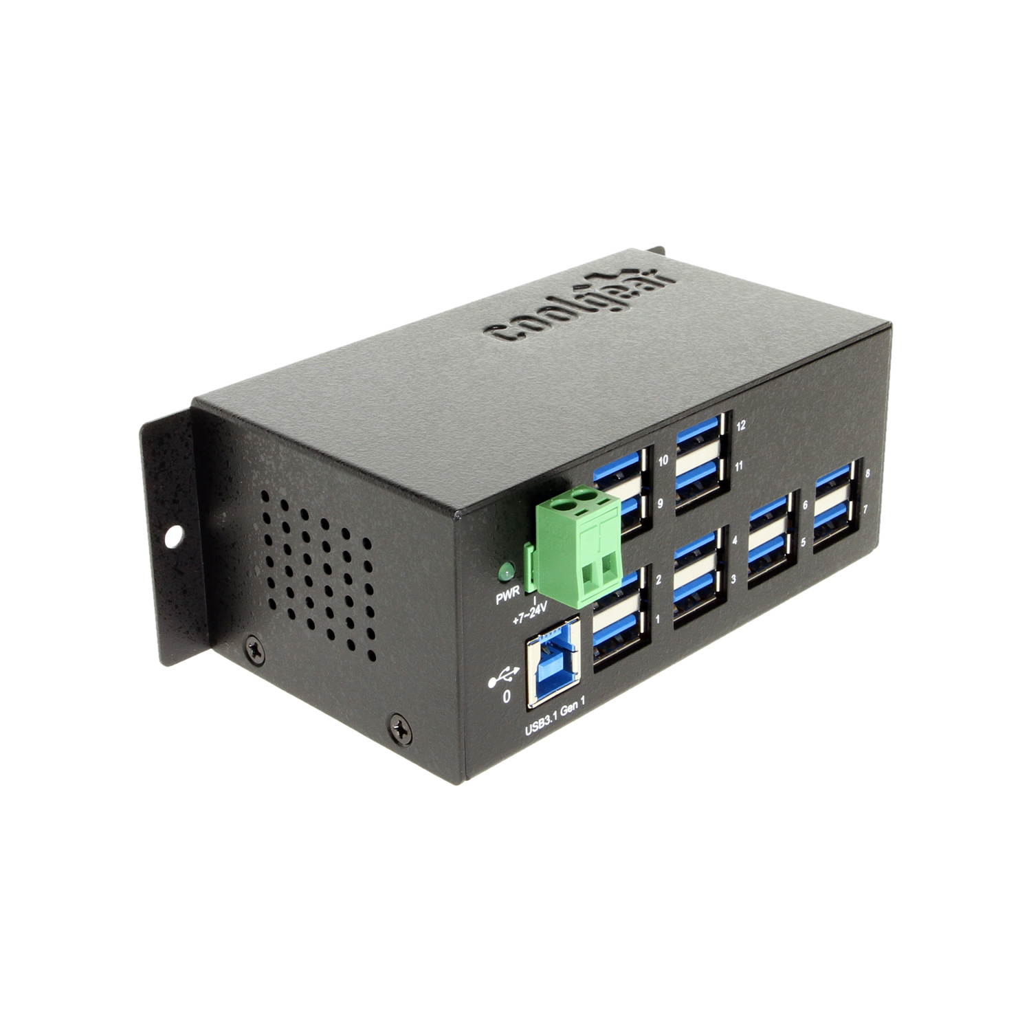 Coolgear 12-Port USB 3.1 Gen1 w/15KV ESD Surge Protection DIN Rail Mount