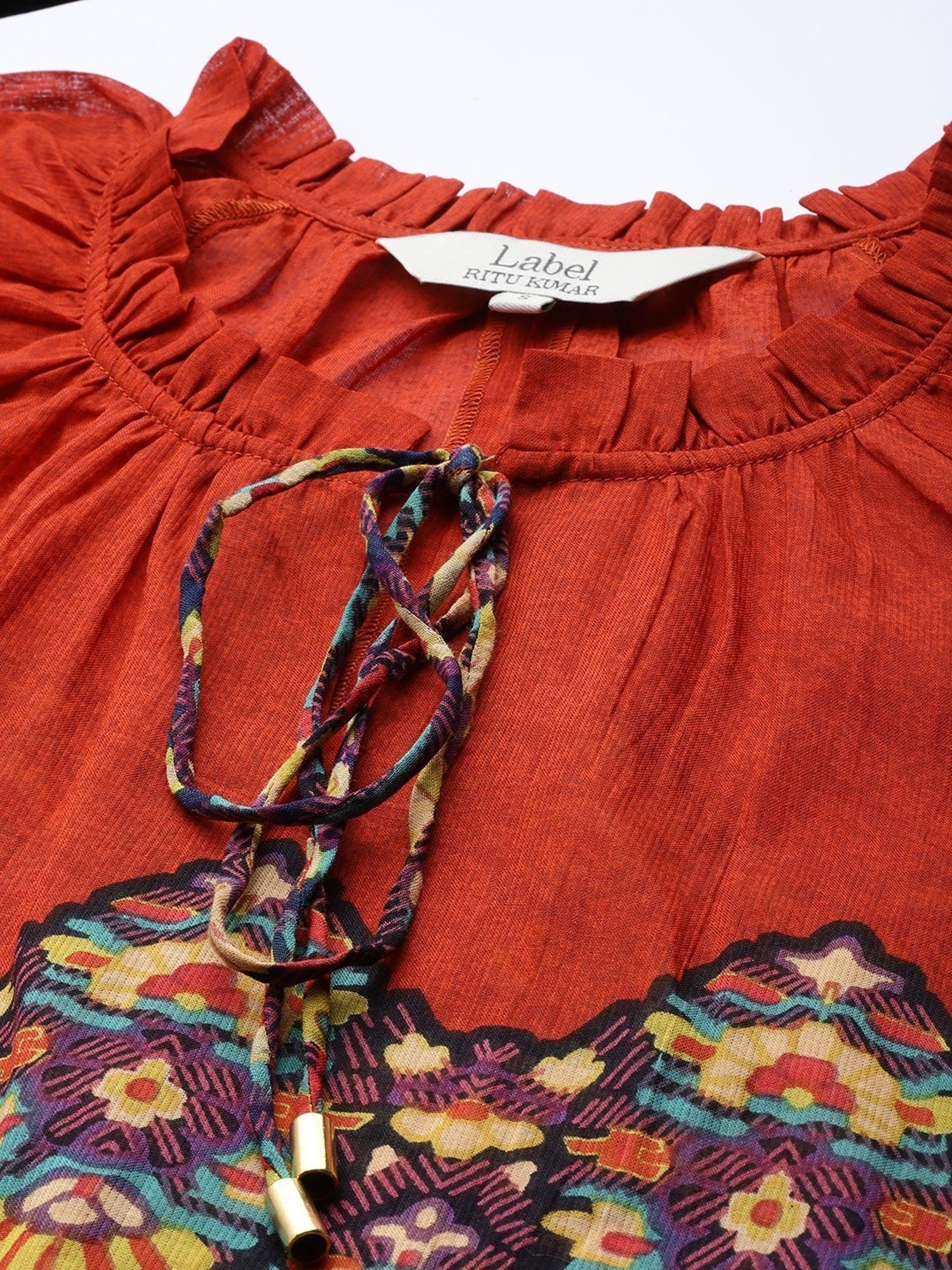 Label Ritu Kumar Rust Cotton Blend Abstract Top