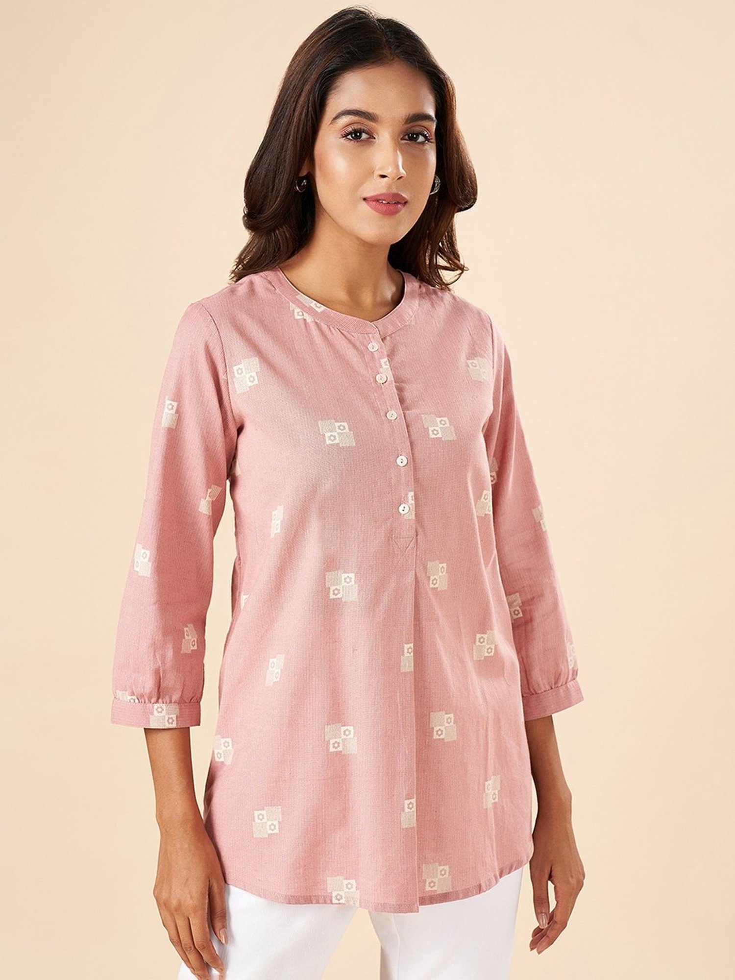 Akkriti by Pantaloons Pink Cotton Printed Tunic