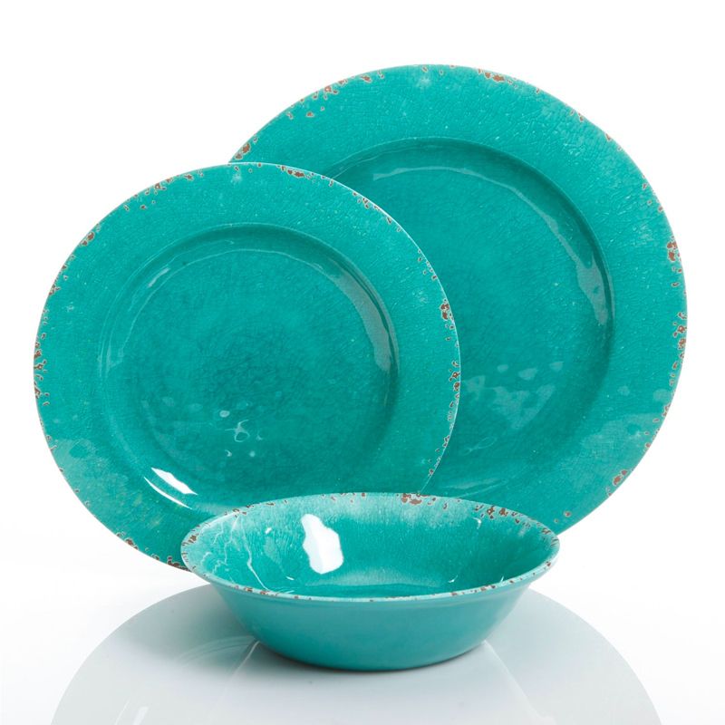 Studio California Mauna 12 Piece Assorted Crackle Decal Melamine Dinnerware Set