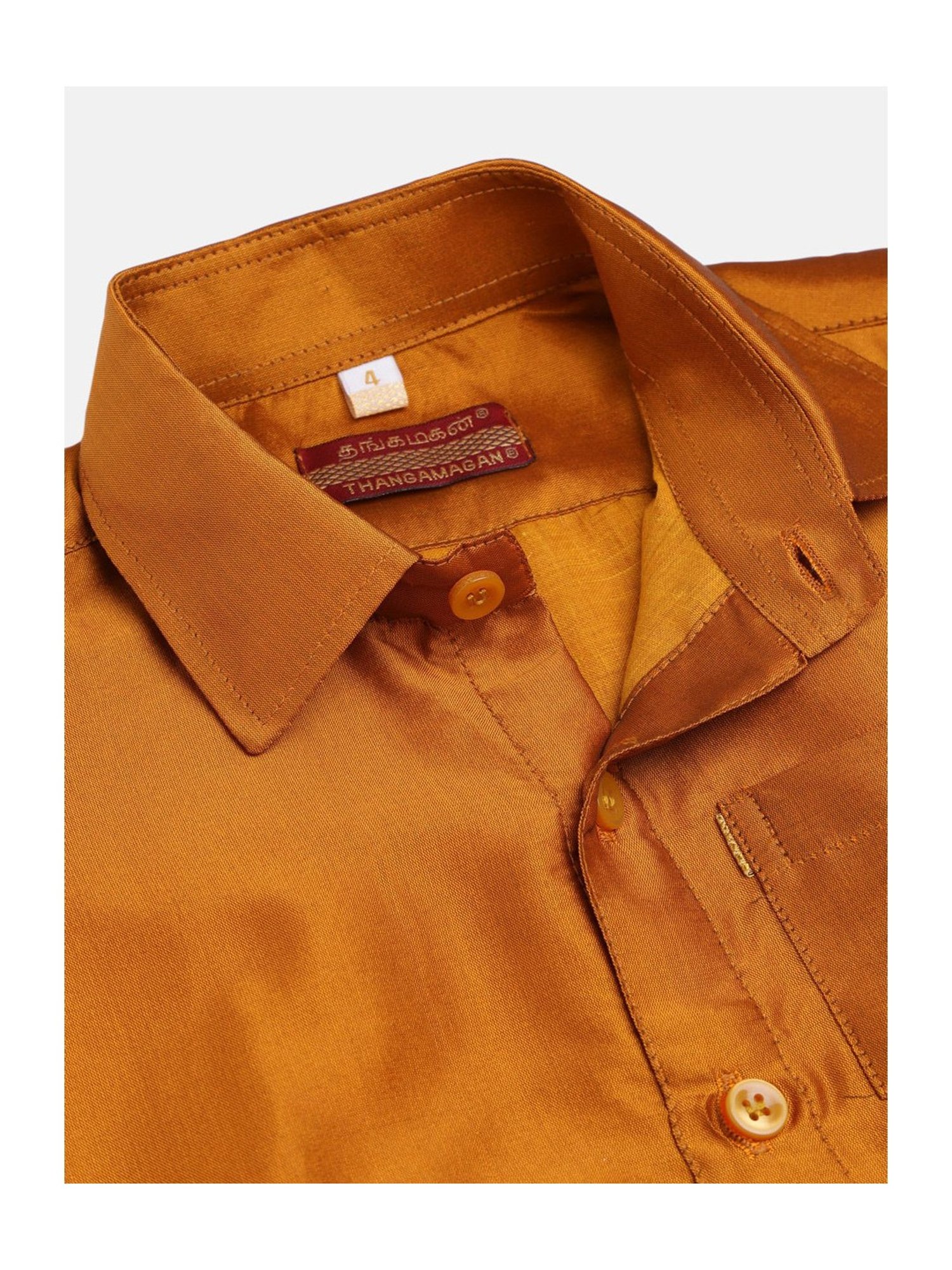 THANGAMAGAN Kids Mustard & Cream Solid  Shirt,  Dhoti,  Towel With  Freebies Set