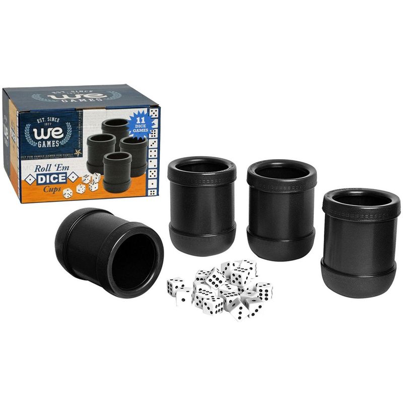 WE Games Mahogany Leather Dice Cup with Ribbed Rubber Lining, 5 Dice and Canvas Storage Bag