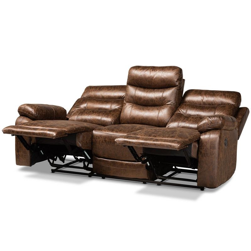 Beasely Faux Leather Upholstered 3 Seater Reclining Sofa Brown - Baxton Studio