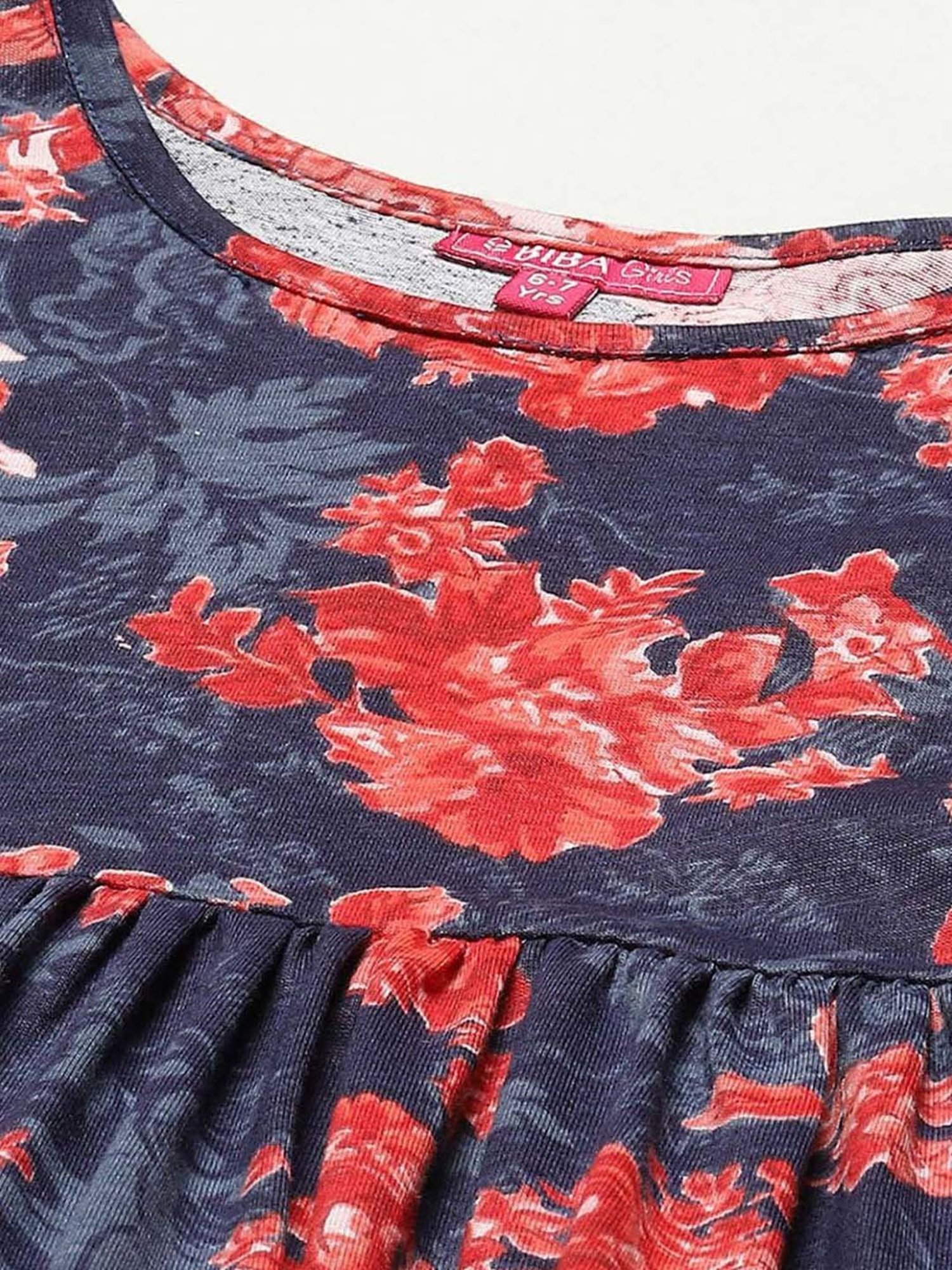 BIBA Girls Kids Blue & Coral Cotton Printed Dress