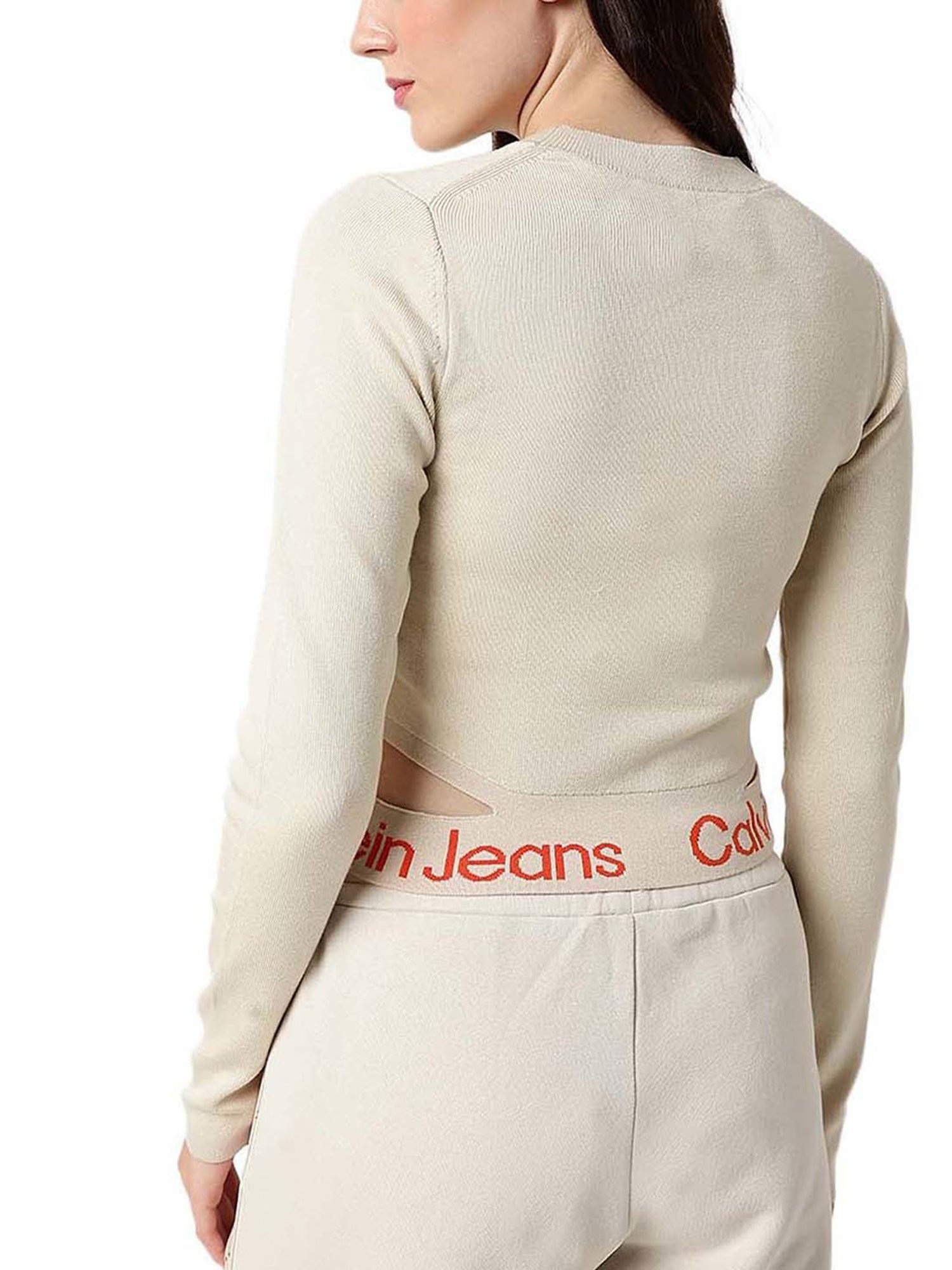 Calvin Klein Jeans Eggshell & Coral Orange Logo Comfort Fit Sweater