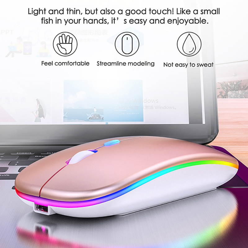 For Laptop Lightweight Portable Colorful Light Bluetooth Rechargeable Mute Wireless Mouse (White)